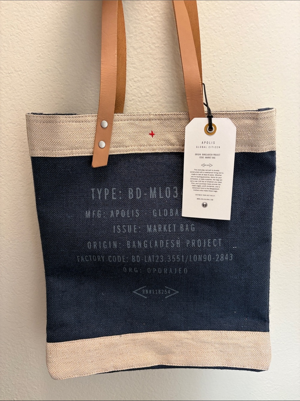 Apolis Global Citizen Market Tote - Navy and Natural with Leather Straps